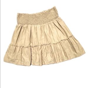 Guess Y2K Embroidered Boho Miniskirt Ruffled Flowy Flared Hem Vintage Khaki